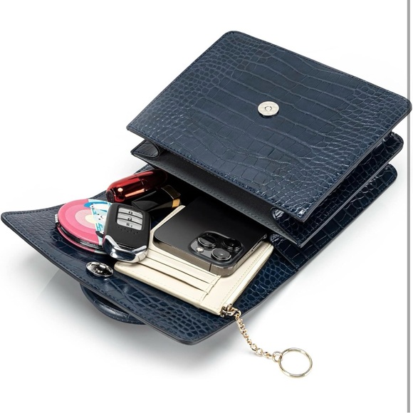 Blue Crocodile Leather Pattern crossbody bag handbag - Picture 6 of 6